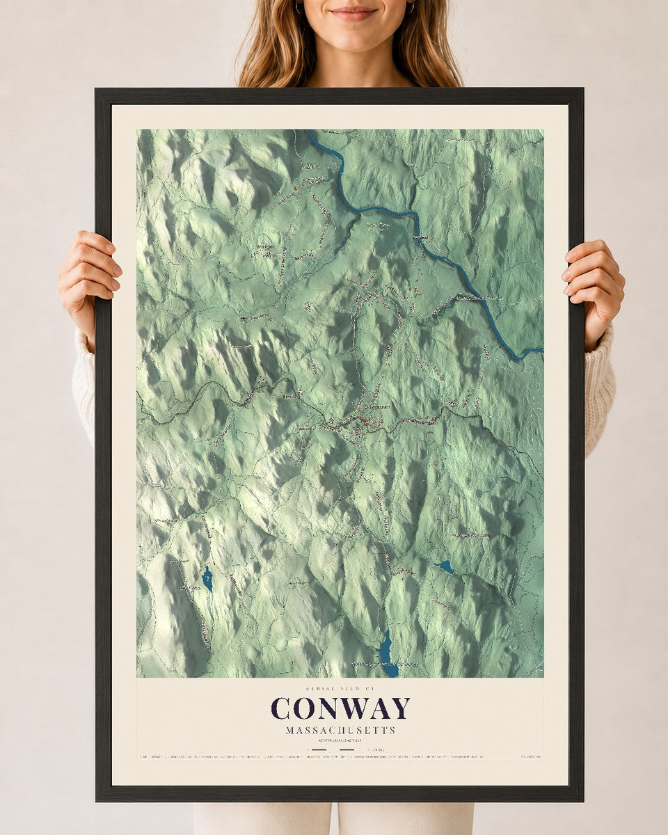 Conway, Massachusetts map print - 24 x 36 black Ayous wood frame