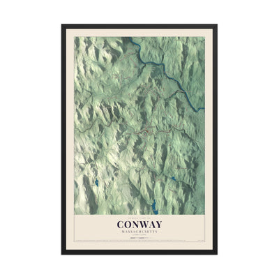 Map of Conway, Massachusetts, 12 x 18 inch print in a black wood frame