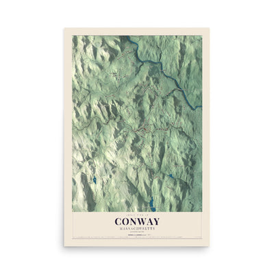 Map of Conway, Massachusetts, 12 x 18 inch unframed archival matte print