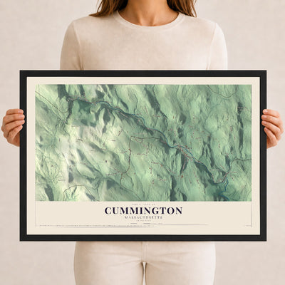 Cummington, Massachusetts map print - 12 x 18 black Ayous wood frame