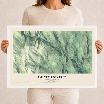 Cummington, Massachusetts map print - 12 x 18 white Ayous wood frame