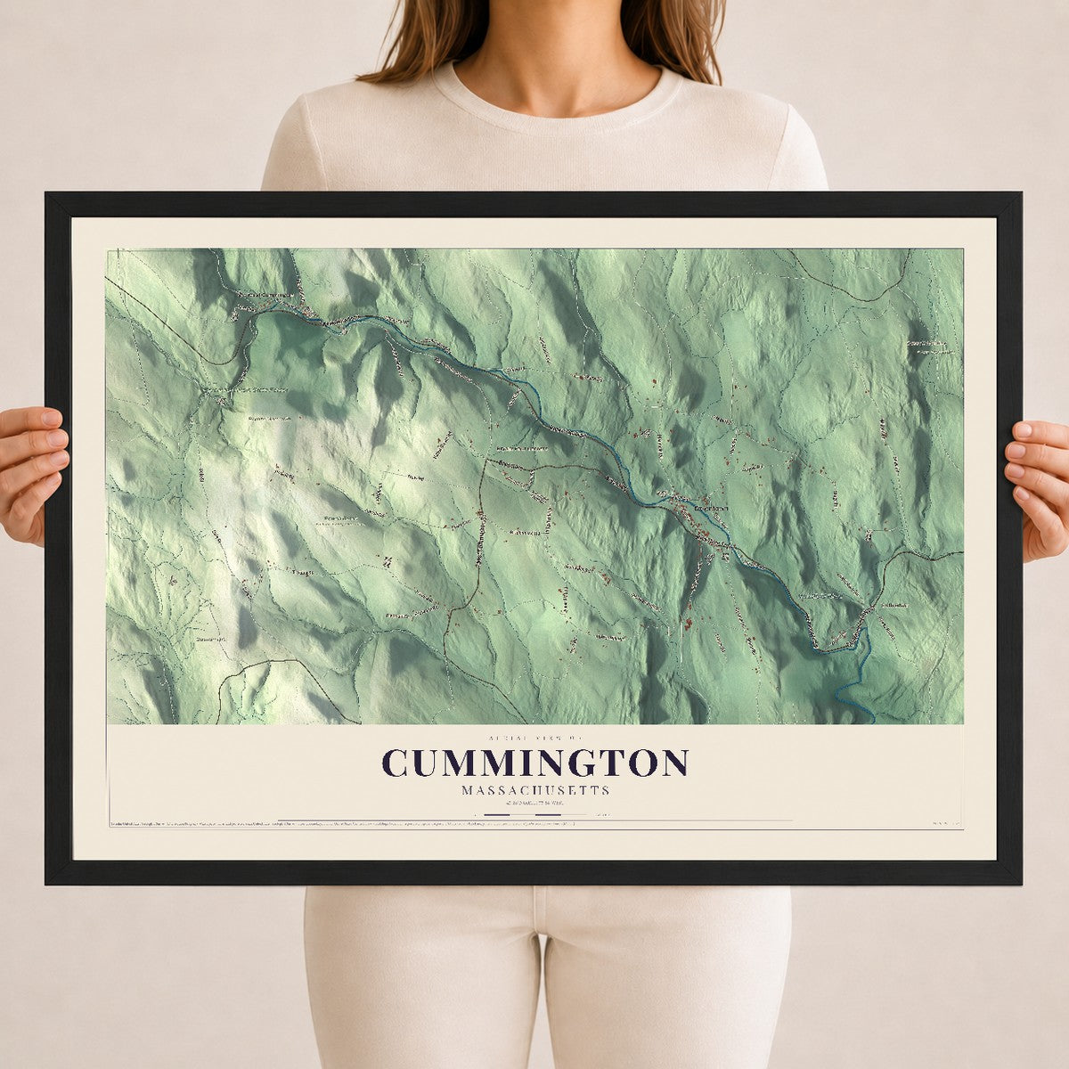 Cummington, Massachusetts map print - 18 x 24 black Ayous wood frame