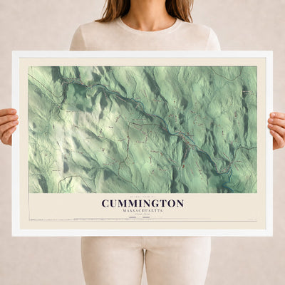 Cummington, Massachusetts map print - 18 x 24 white Ayous wood frame
