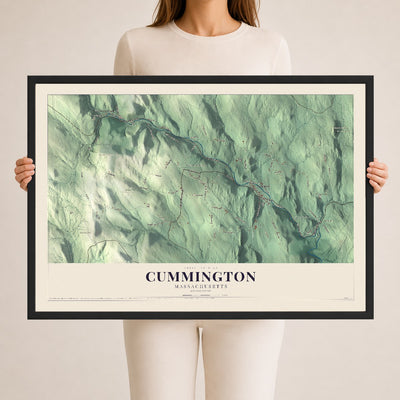 Cummington, Massachusetts map print - 24 x 36 black Ayous wood frame
