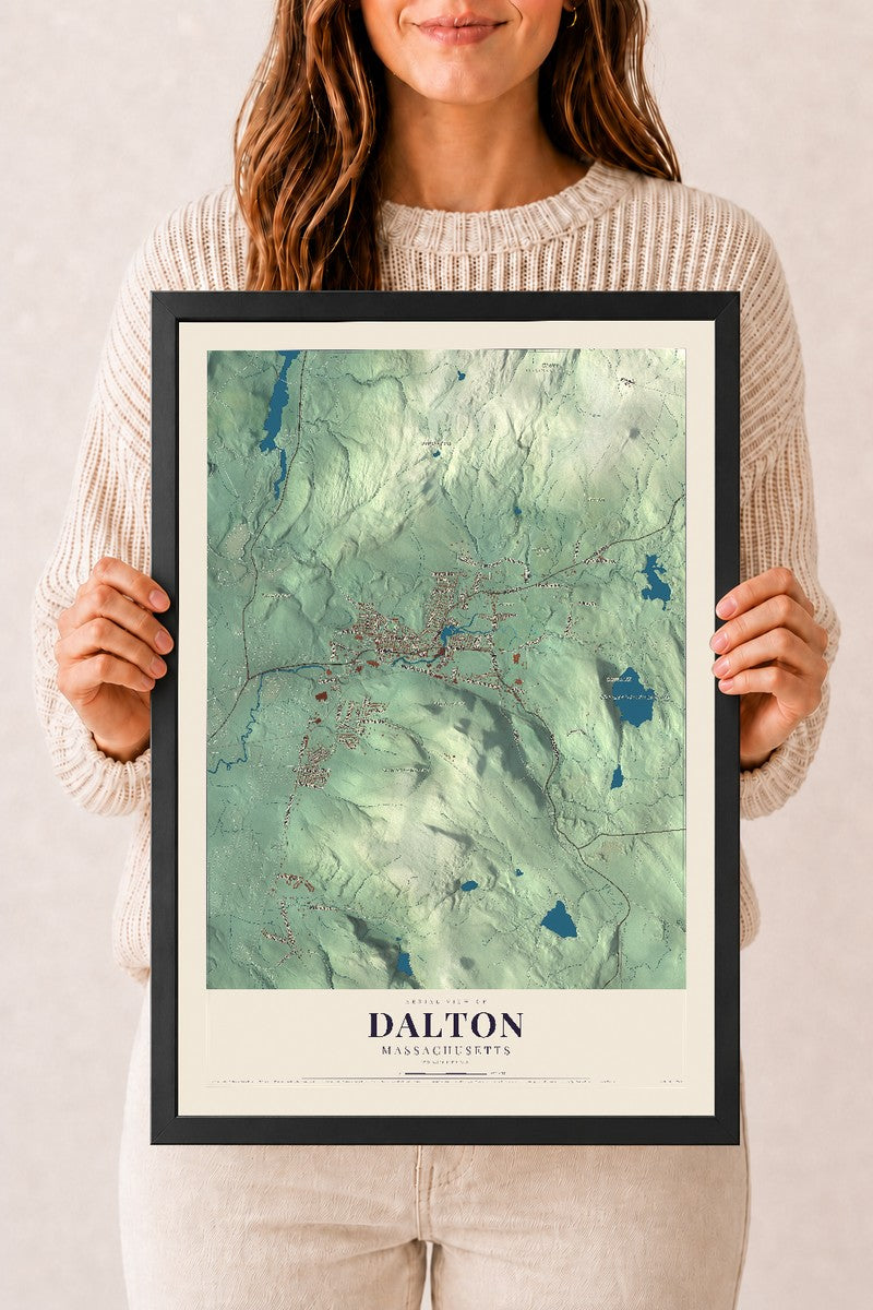 Dalton, Massachusetts map print - 12 x 18 black Ayous wood frame