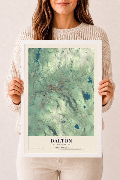 Dalton, Massachusetts map print - 12 x 18 white Ayous wood frame
