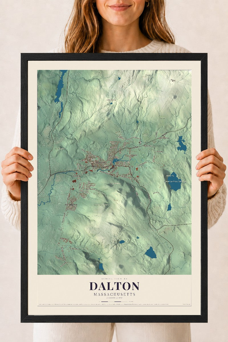 Dalton, Massachusetts map print - 18 x 24 black Ayous wood frame