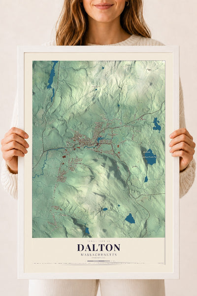 Dalton, Massachusetts map print - 18 x 24 white Ayous wood frame
