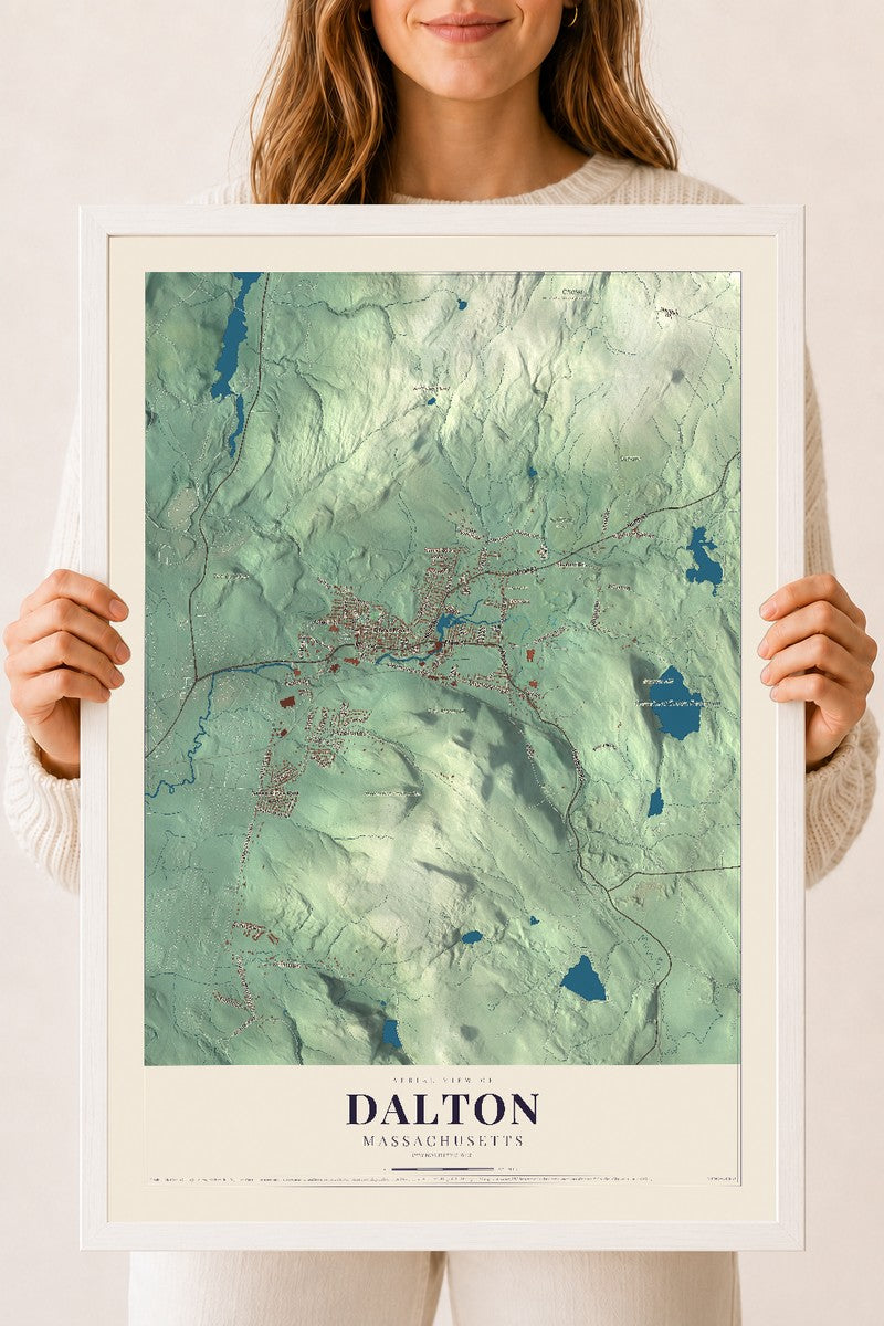 Dalton, Massachusetts map print - 18 x 24 white Ayous wood frame