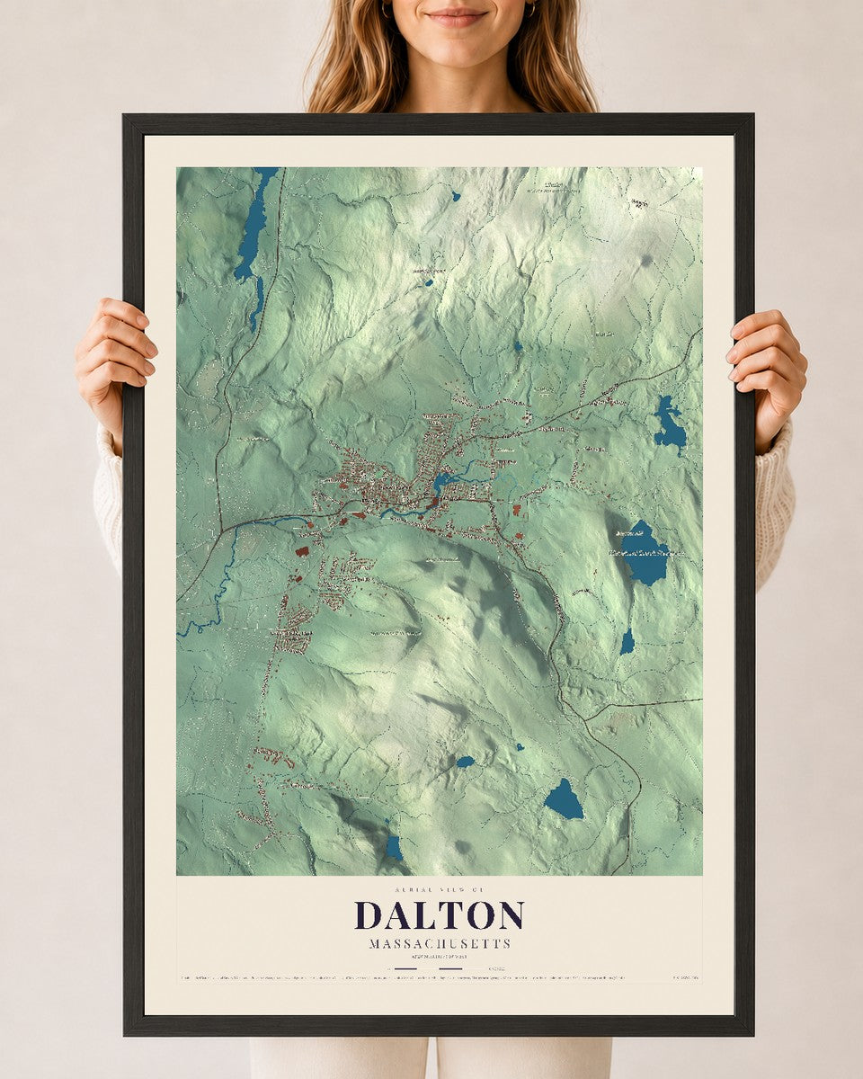 Dalton, Massachusetts map print - 24 x 36 black Ayous wood frame