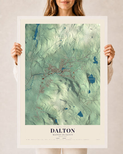 Dalton, Massachusetts map print - 24 x 36 white Ayous wood frame