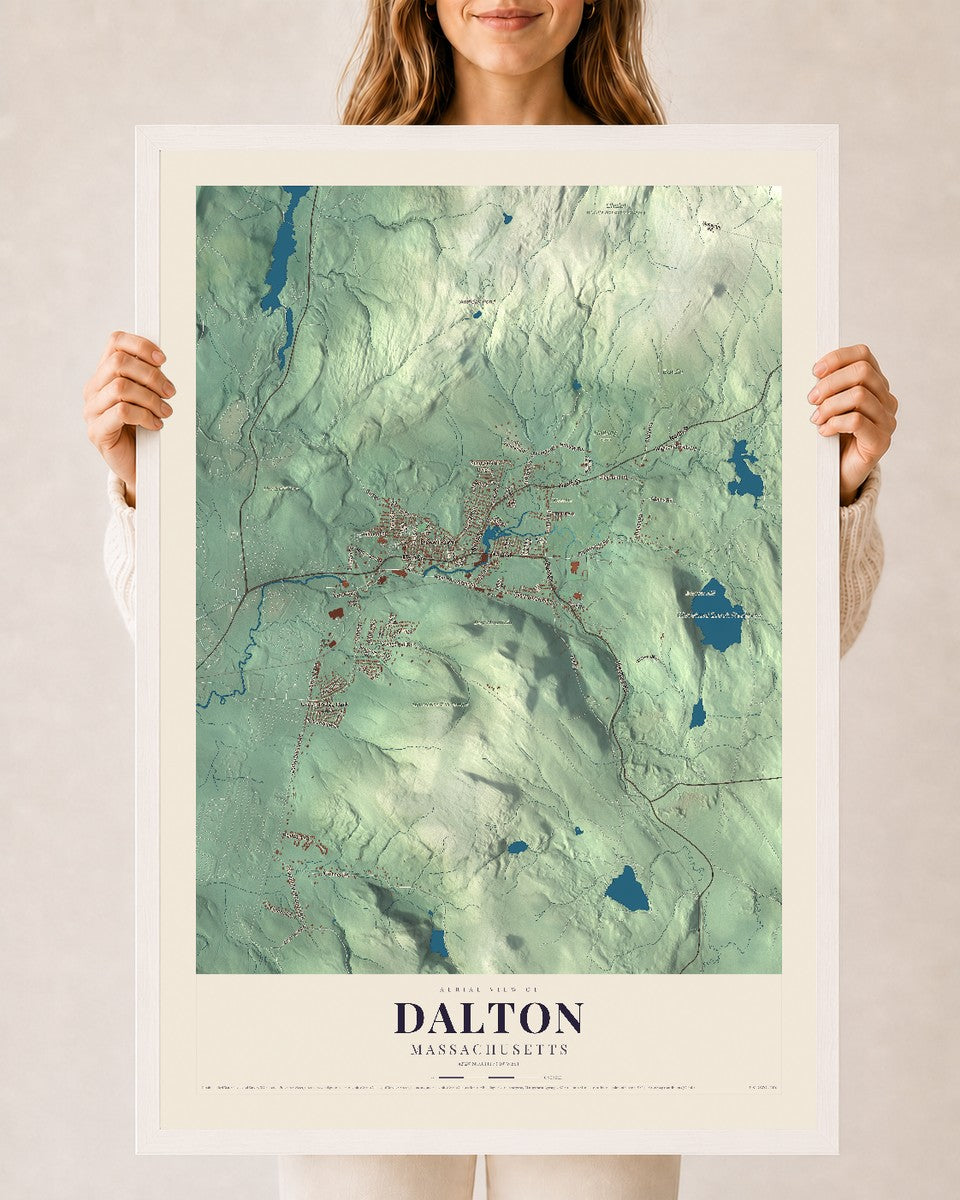 Dalton, Massachusetts map print - 24 x 36 white Ayous wood frame