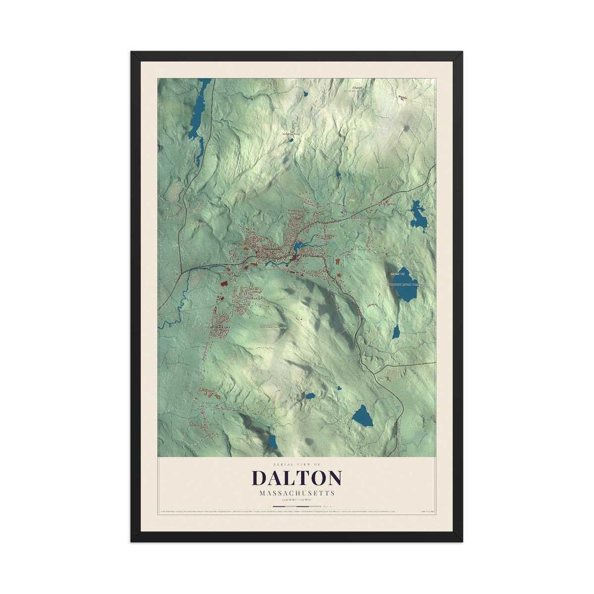 Map of Dalton, Massachusetts, 12 x 18 inch print in a black wood frame