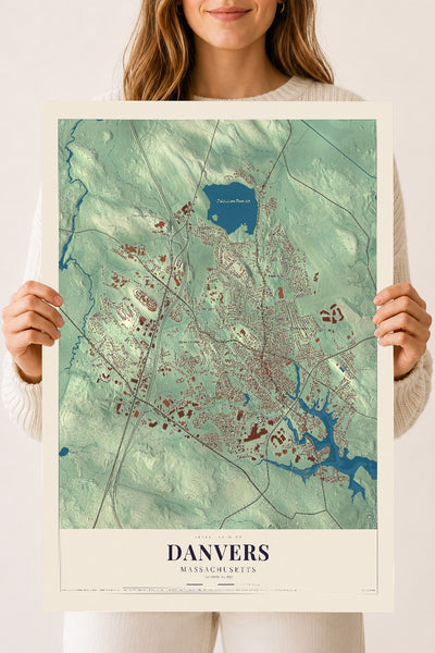 Danvers, Massachusetts map print - 18 x 24 archival matte print