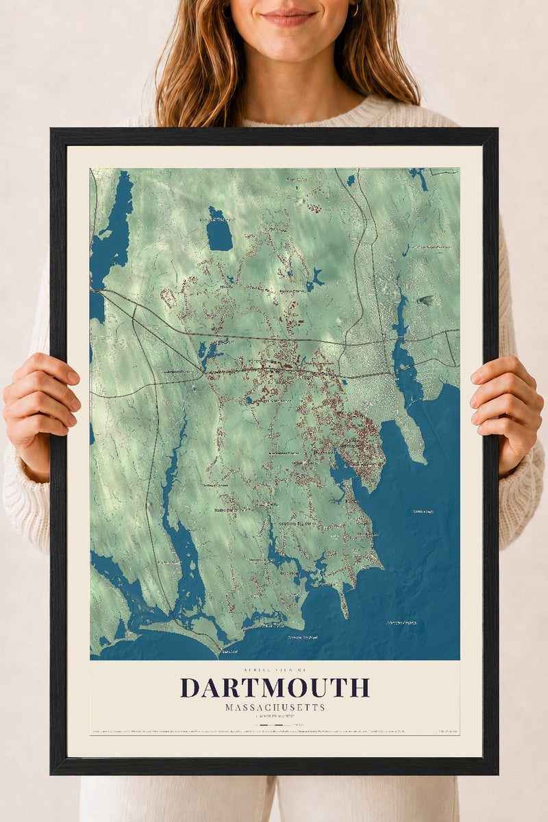 Dartmouth, Massachusetts map print - 18 x 24 black Ayous wood frame