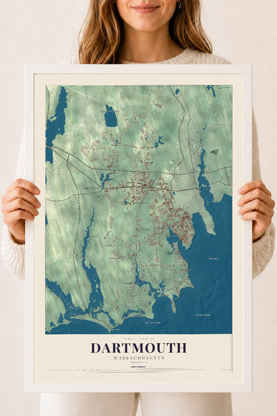 Dartmouth, Massachusetts map print - 18 x 24 white Ayous wood frame