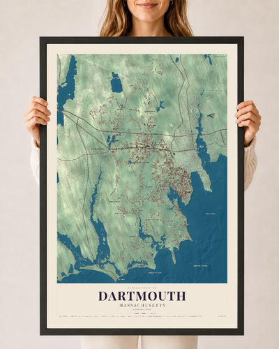 Dartmouth, Massachusetts map print - 24 x 36 black Ayous wood frame