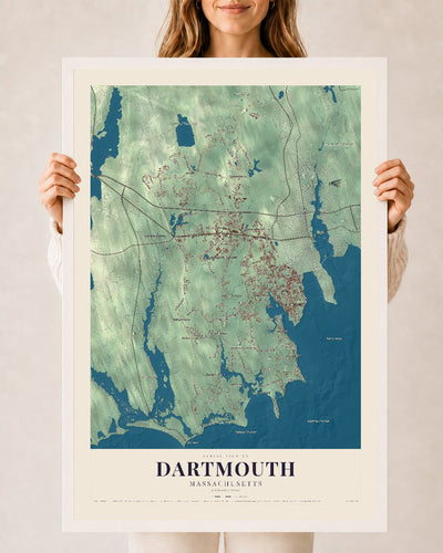 Dartmouth, Massachusetts map print - 24 x 36 white Ayous wood frame