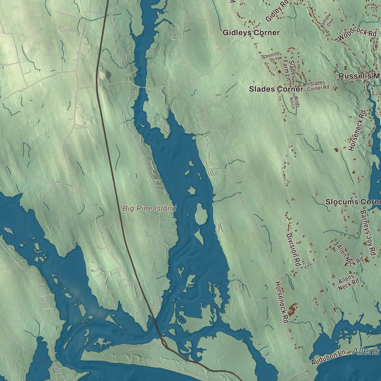 Terrain and local geography detail from the Dartmouth, Massachusetts map