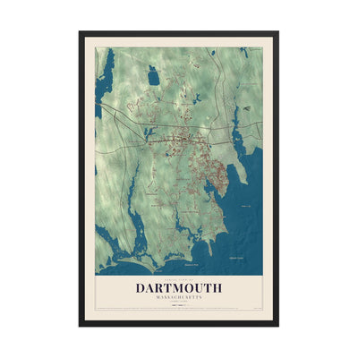 Map of Dartmouth, Massachusetts, 12 x 18 inch print in a black wood frame