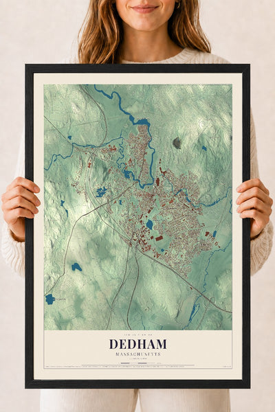 Dedham, Massachusetts map print - 18 x 24 black Ayous wood frame