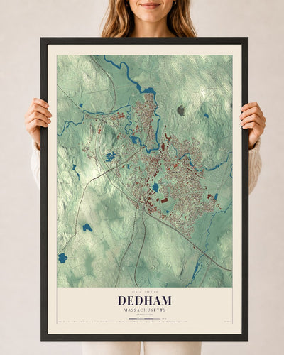 Dedham, Massachusetts map print - 24 x 36 black Ayous wood frame
