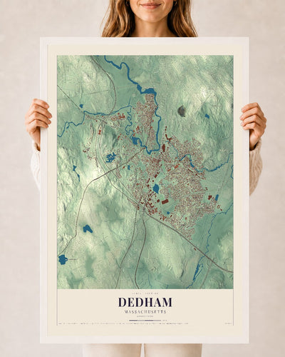 Dedham, Massachusetts map print - 24 x 36 white Ayous wood frame