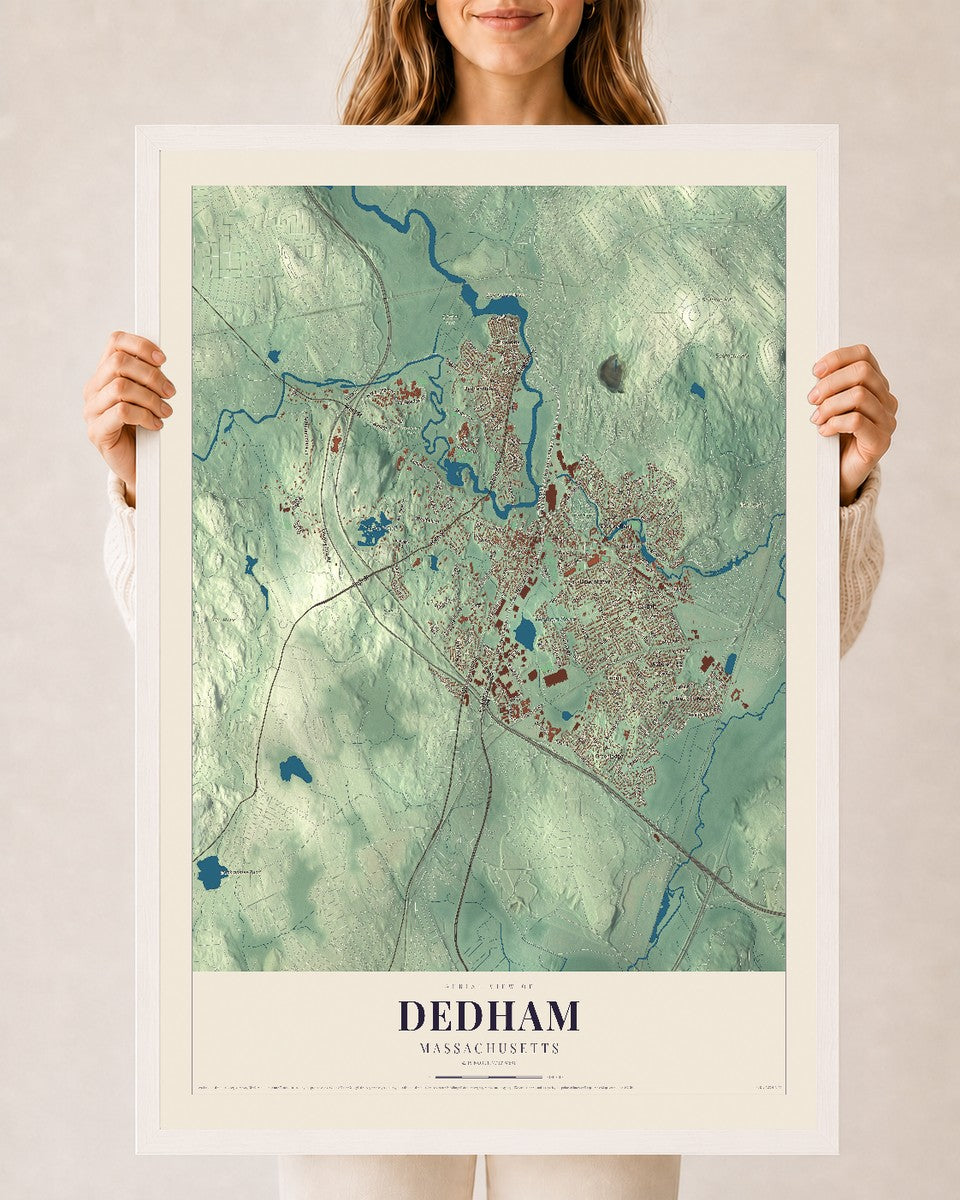 Dedham, Massachusetts map print - 24 x 36 white Ayous wood frame