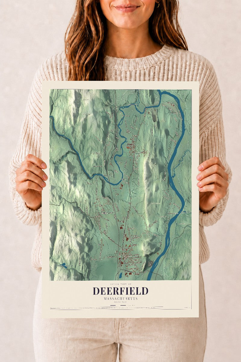 Deerfield, Massachusetts map print - 12 x 18 archival matte print