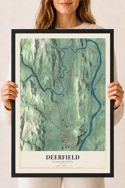 Deerfield, Massachusetts map print - 18 x 24 black Ayous wood frame