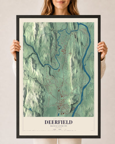 Deerfield, Massachusetts map print - 24 x 36 black Ayous wood frame