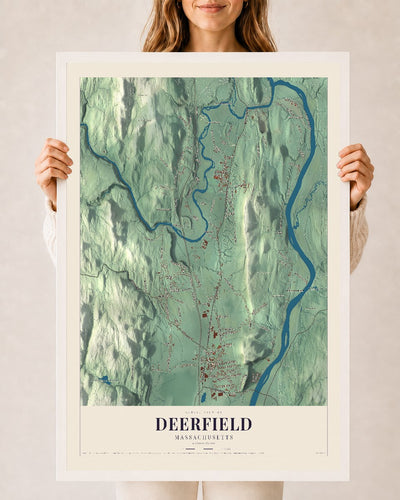 Deerfield, Massachusetts map print - 24 x 36 white Ayous wood frame