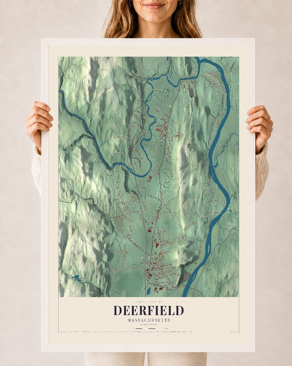 Deerfield, Massachusetts map print - 24 x 36 white Ayous wood frame