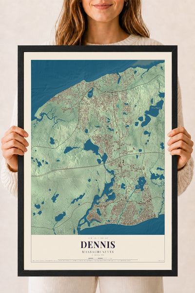 Dennis, Massachusetts map print - 18 x 24 black Ayous wood frame