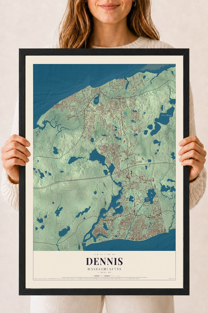 Dennis, Massachusetts map print - 18 x 24 black Ayous wood frame