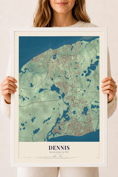 Dennis, Massachusetts map print - 18 x 24 white Ayous wood frame
