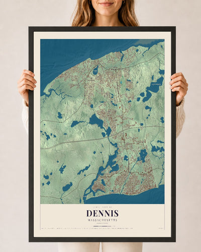 Dennis, Massachusetts map print - 24 x 36 black Ayous wood frame