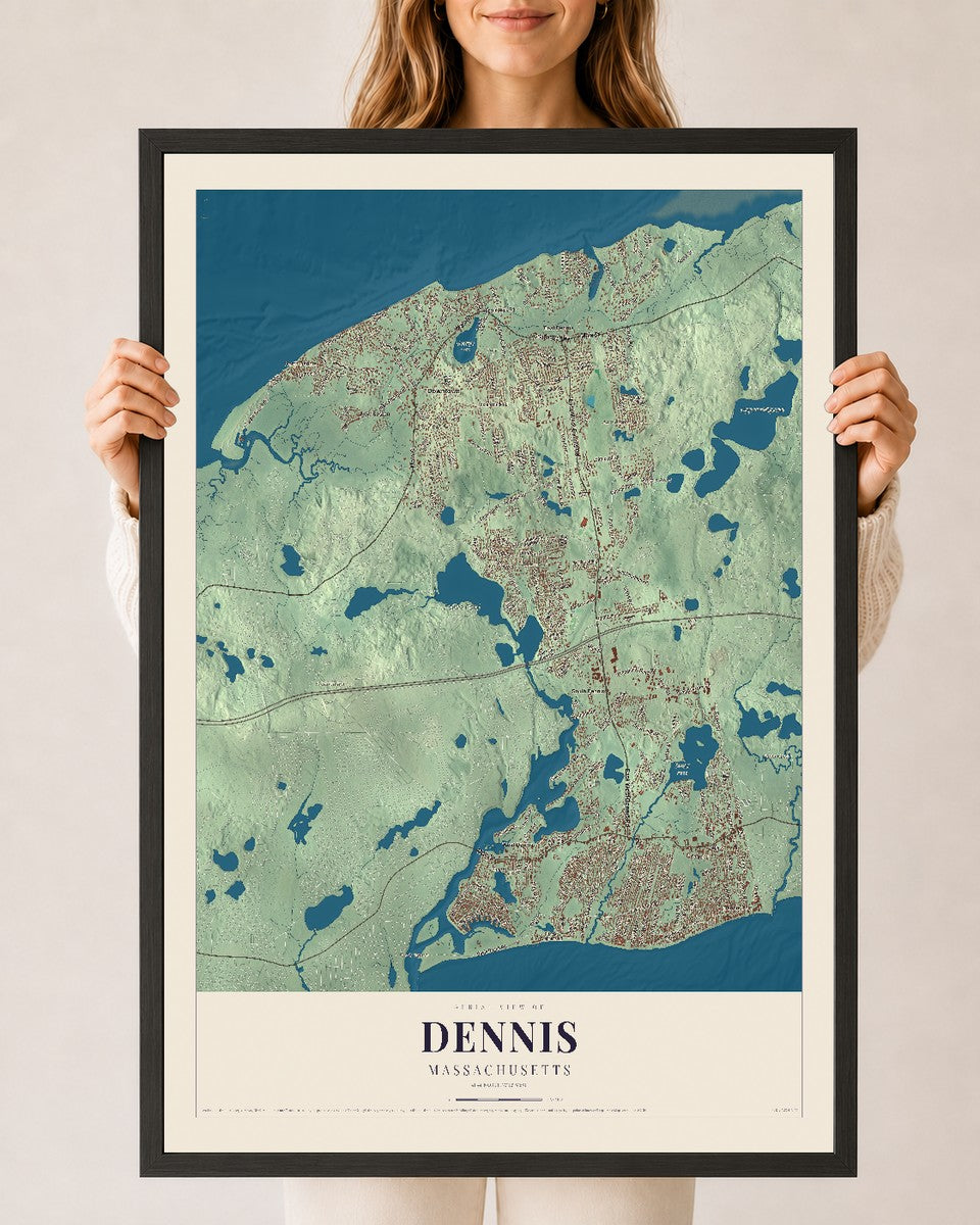 Dennis, Massachusetts map print - 24 x 36 black Ayous wood frame