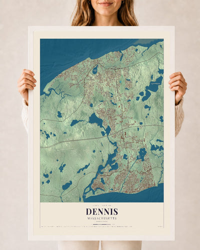 Dennis, Massachusetts map print - 24 x 36 white Ayous wood frame