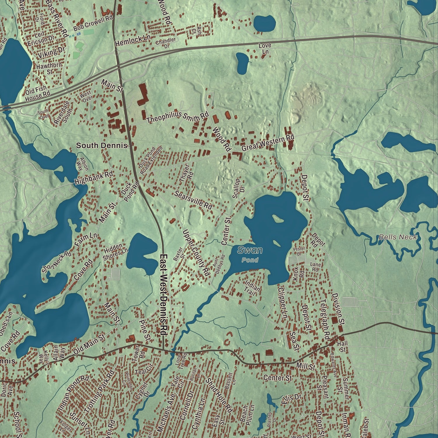 Terrain and local geography detail from the Dennis, Massachusetts map