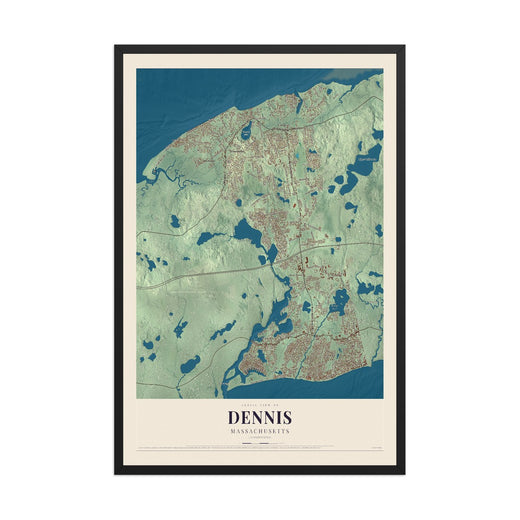 Map of Dennis, Massachusetts, 12 x 18 inch print in a black wood frame