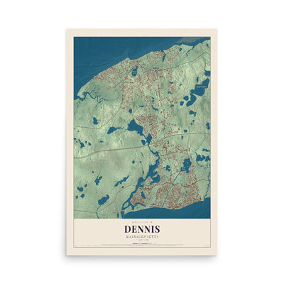 Map of Dennis, Massachusetts, 12 x 18 inch unframed archival matte print