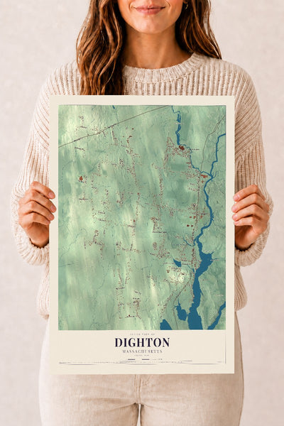 Dighton, Massachusetts map print - 12 x 18 archival matte print