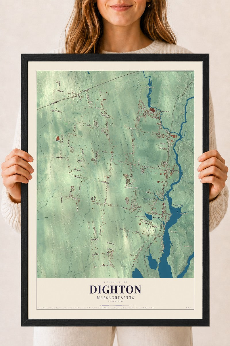 Dighton, Massachusetts map print - 18 x 24 black Ayous wood frame