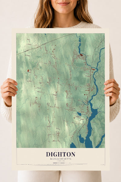 Dighton, Massachusetts map print - 18 x 24 archival matte print
