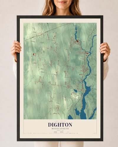 Dighton, Massachusetts map print - 24 x 36 black Ayous wood frame