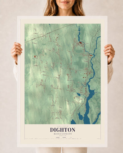 Dighton, Massachusetts map print - 24 x 36 white Ayous wood frame