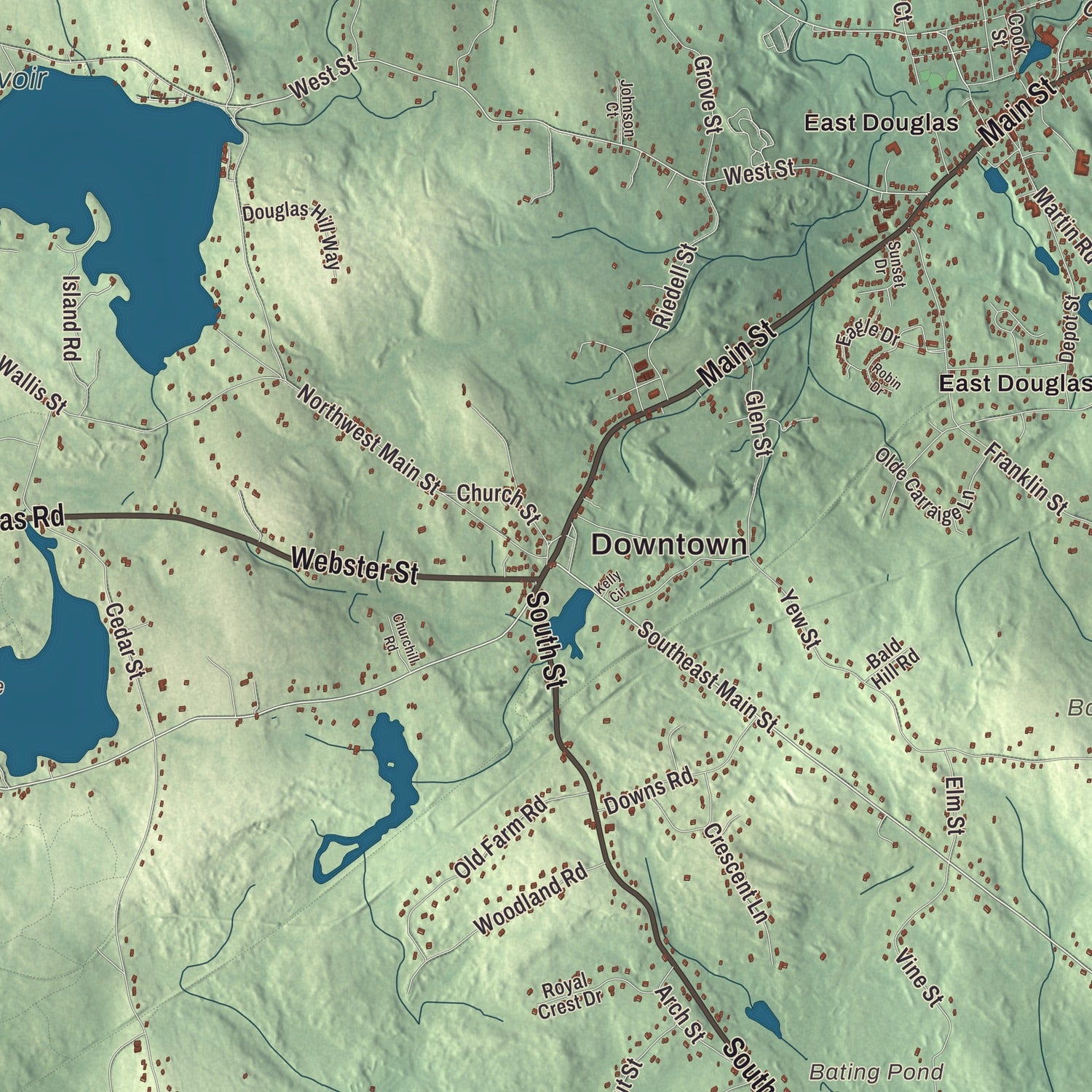 Street and neighborhood detail from the Douglas, Massachusetts map
