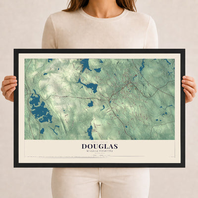 Douglas, Massachusetts map print - 12 x 18 black Ayous wood frame
