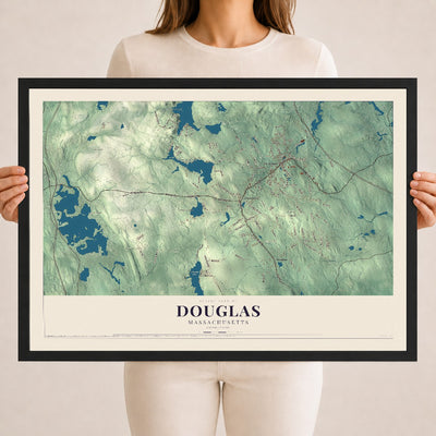 Douglas, Massachusetts map print - 18 x 24 black Ayous wood frame